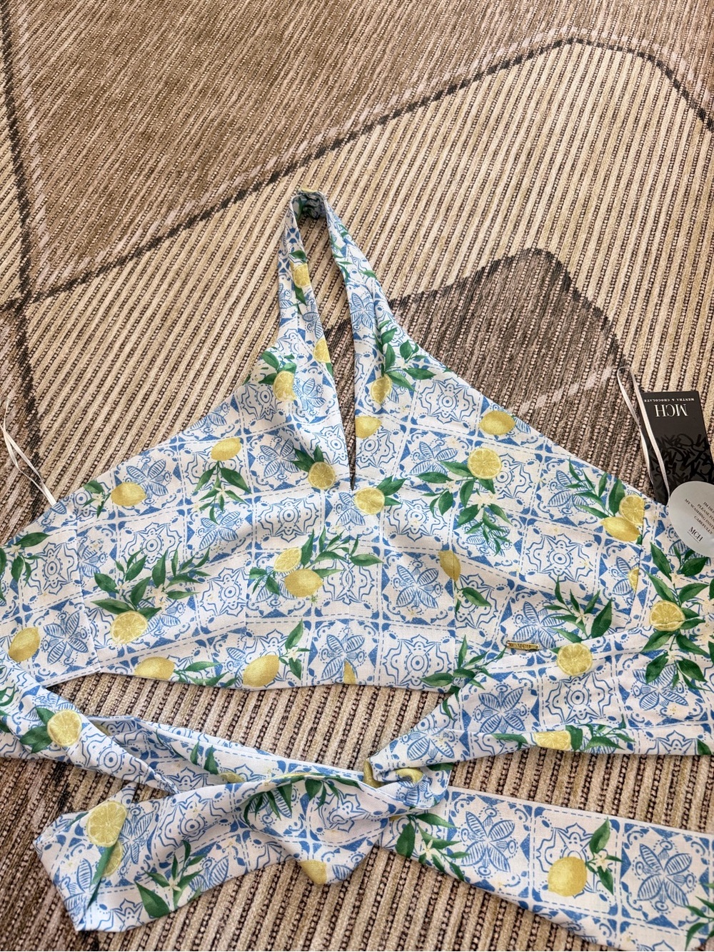 Lemon Tile Print Halter Tie top